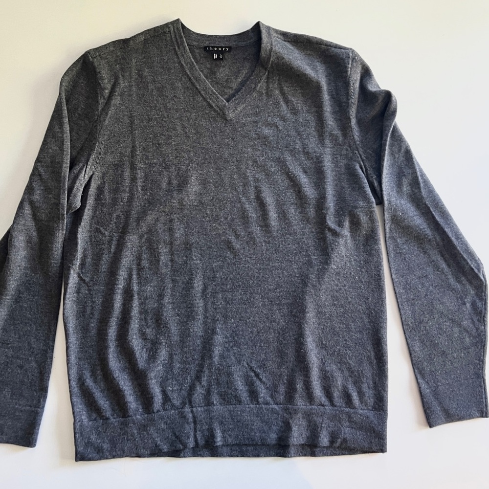 Theory Charcoal V-Neck Men's Sweater 100% merino wool